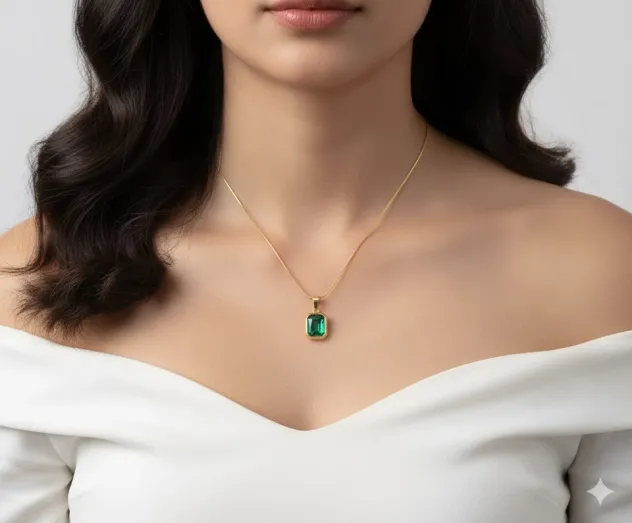 18K Gold Plated Emerald Pendant Necklace - Foto 4