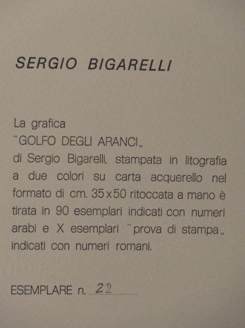 Sergio Bigarelli Litografia "GOLFO DEGLI ARANCI" - Foto 3