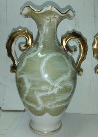 COPPIA DI VASI IN CERAMICA FILETTATI ORO ZECCHINO EPOCA ANNI 50/60 - Foto 4