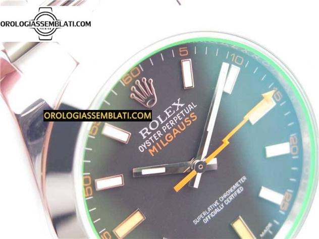 Replica Rolex Assemblata MILGAUSS 116400 GV ACCIAIO 904L 1:1 BEST EDITION QUADRANTE NERO SUL BRACCIALE SH3131 - Foto 4