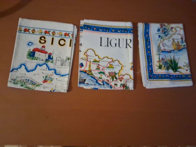 3 Strofinacci Canovacci Asciugapiatti Vintage Cotone Regioni Liguria Sicilia