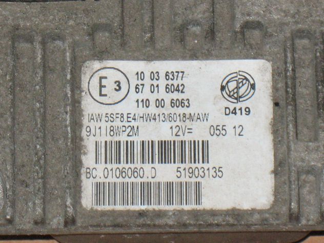 5SF8E4 51903135 ECU FIAT PUNTO EVO 500 GPL 1.4 IAW 5SF8.E4 51903135 HW413 - Foto 2