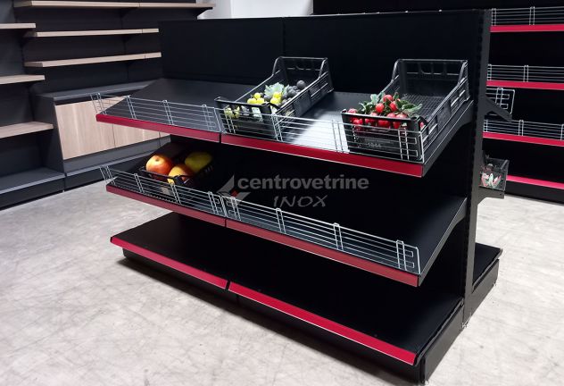 GONDOLA FRUTTA IN FERRO NERO DA 203 CON PIANO BASE 50 E PIANI DA 50 - Foto 7