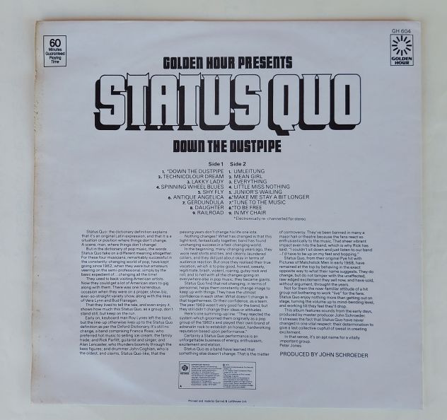 Status Quo-Down the dustpipe LP 33 giri Etichetta:Golden Hour GH 604 anno 1975 - Foto 3