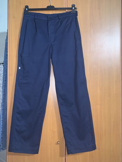 PANTALONI NUOVI DA LAVORO UNISEX IN COTONE BLU SCURO CON 4 TASCHE E CHIUSURA CON