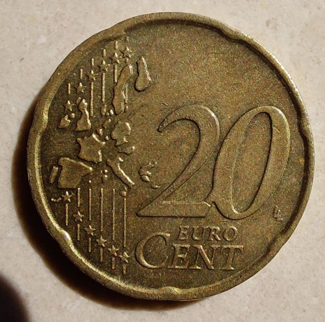 MONETA 20 CENTESIMI ITALIA ANNO 2002 CON ERRORE DI CONIO - Foto 2
