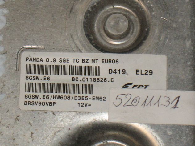 520111310 52011131 ECU FIAT PANDA 09 520111310 8GSW.E6 HW806 8GSWE6 - Foto 2