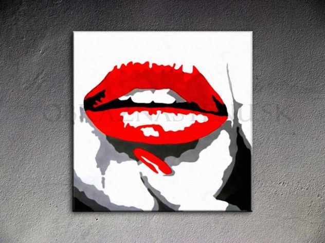 Lips dipinto a mano quadro moderno Pop Art - Foto 2