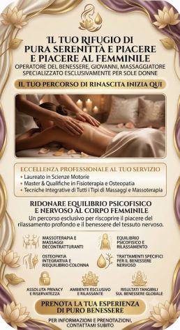 OPERATORE DEL BENESSERE MASSAGGIATORE PROFESSIONISTA A DOMICILIO – SOLO DONNE