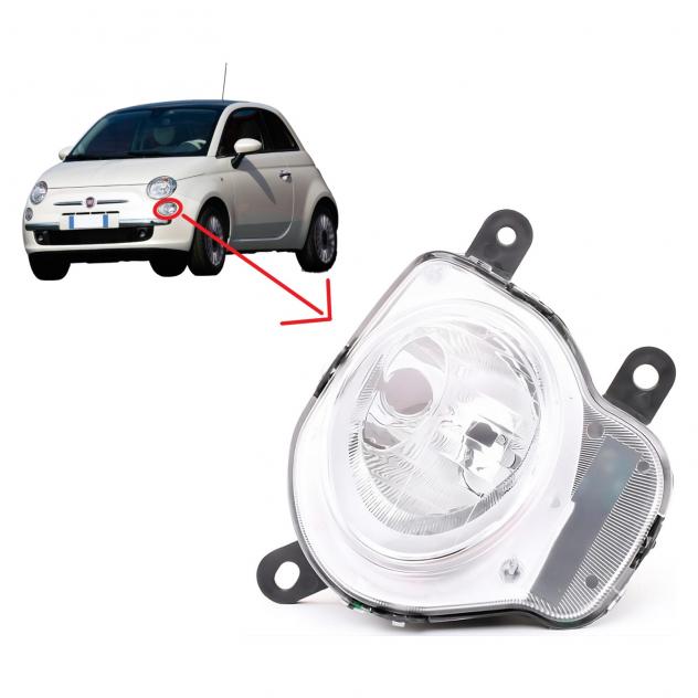 Faro Anteriore Inferiore Depo 21060 per Fiat 500 Lampade H1 Luce Abbagliante ECE