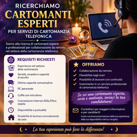 RICERCHIAMO CARTOMANTI ESPERTI PE📞R SERVIZI DI CARTOMANZIA TELEFONICA