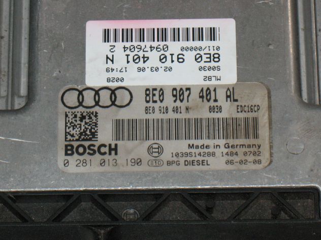8E0907401AL 0281013190 ECU AUDI 3.0 EDC16CP34-4.6 EDC16CP34 8E0910401N - Foto 2