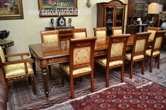 Tavolo da pranzo e da riunioni stile inglese intarsiato allungabile a 328 cm. - Foto 10