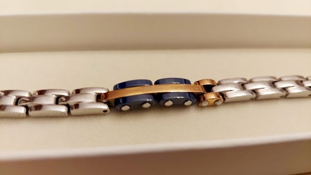Bracciale uomo in acciaio anallergico con inserto dorato e smalto blu nuovo - Foto 8
