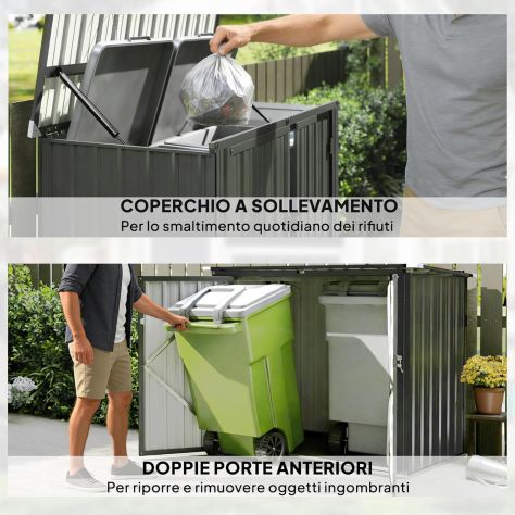 Casetta per Spazzatura Esterna 1.1m in Acciaio Zincato con 2 Porte Bloccabili - Foto 4