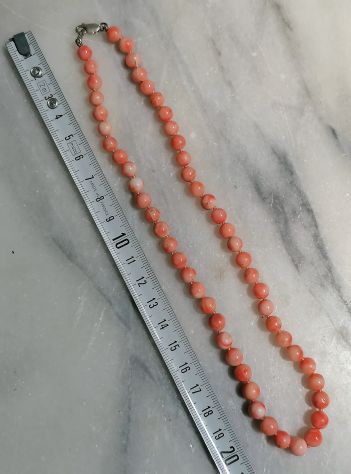 BELLA COLLANA IN AUTENTICO CORALLO ROSA VARIEGATO CHIUSURA ARGENTO. - Foto 10