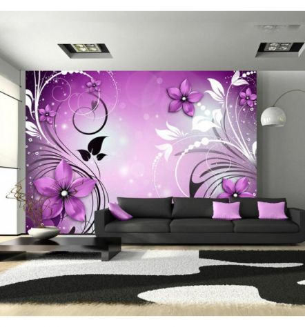 Fotomurale Adesivo Fiori Eleganti Su Sfondo Rosa Viola ARREDALACASA