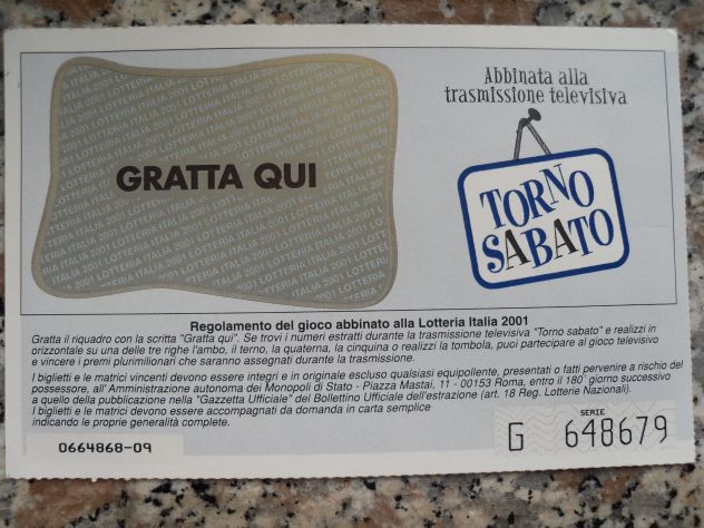 BIGLIETTO DELLA LOTTERIA ITALIA 2001 DA GRATTARE - ESTRAZIONE 2002 - - Foto 2