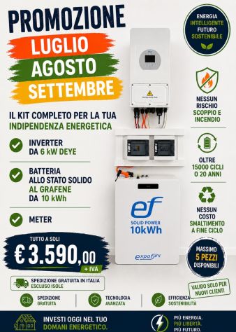 PROMO ESTATE KIT FOTOVOLTAICO BATTERIA DA 10 KW+ INVERTER DEYE