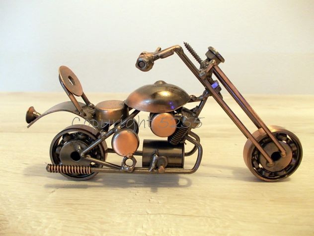 MODELLINI da COLLEZIONISMO MOTO CUSTOM CHOPPER HARLEY HD in METALLO FATTE A MANO - Foto 3