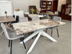 NUOVO TAVOLO 160x90 ALL. 240x90 PIANO VETRO CERAMICA GAMBE FERRO BIANCO