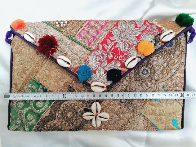 BORSA ETNICA / POCHETTE DA SERA PATCHWORK DORATA CON CONCHIGLIE. - Foto 9