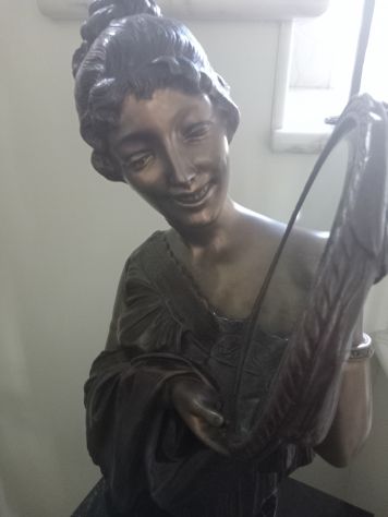 Statua bronzo su colonna marmo rara- firm. Moreau - Foto 9
