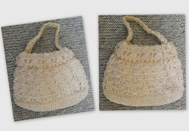 PICCOLA BORSETTA FATTA A MANO CON UNCINETTO FILO DI RAFFIA E PERLINE -