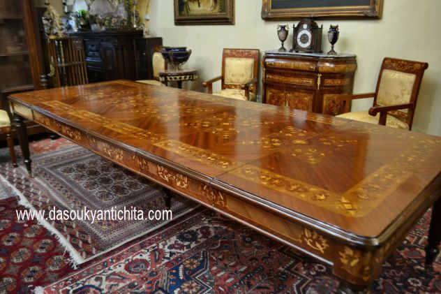 Tavolo da pranzo e da riunioni stile inglese intarsiato allungabile a 328 cm. - Foto 5