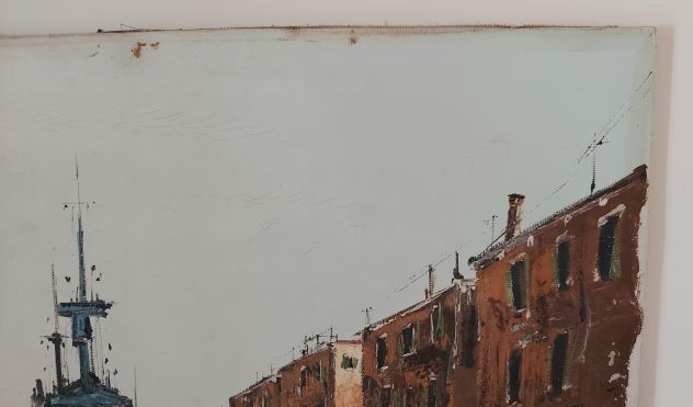 Vecchio dipinto olio su tela fondamenta nuove Venezia cm.50x70 firmato Ferro - Foto 3