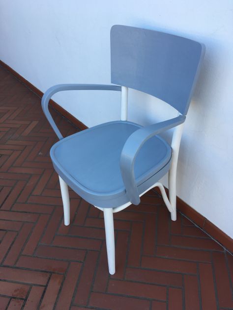 sedia - poltrona (comoda) degli anni 40 vintage shabby bianco grigio - Foto 2