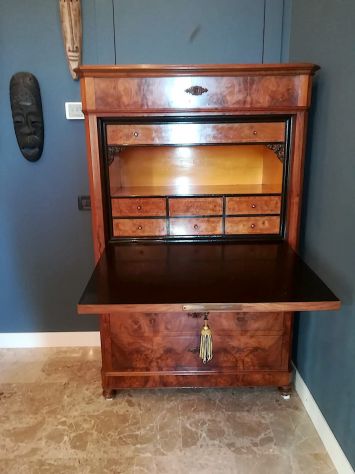 SECRETAIRE RIBALTA RADICA NOCE ORIGINALE EPOCA VENEZIA 1870 PERFETTO RESTAURATO - Foto 5