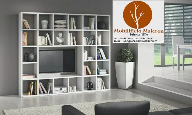 Mobili Moderni Parete Libreria Porta Tv Bianco Frassinato Cod 351M