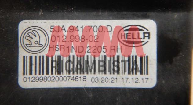 5JA941700D Skoda Rapid faro antinebbia anteriore destro - Foto 2