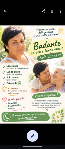 Badante e cuoca. Sestri Ponente, Pegli, Quinto, Sturla