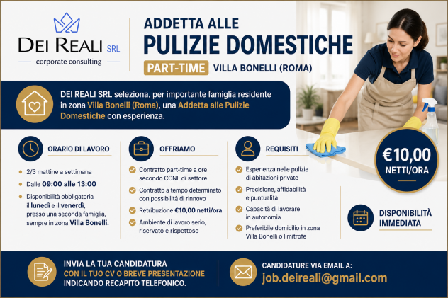 Addetta alle Pulizie Domestiche – Villa Bonelli (Roma)