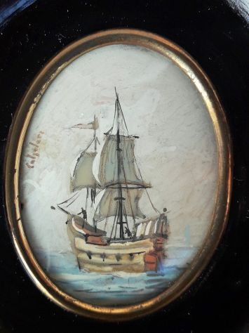 Miniatura ovale d'antan su foglio di materiale pregiato - Foto 3