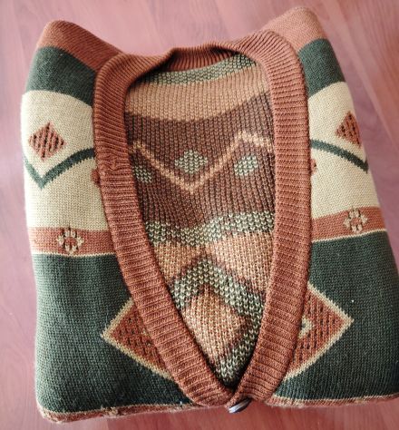 Maglione Cardigan Vintage ‘80 tg 54 pura lana x uomo stile geometrico - Foto 10