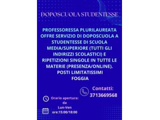 DOPOSCUOLA/RIPETIZIONI SOLO STUDENTESSE FOGGIA POSTI LIMITATISSIMI