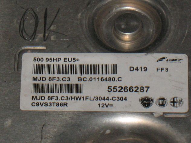55266287 ECU centralina fiat 500 1.3 95 cv 55266287 mjd 8f3.c3 hw1fl - Foto 2