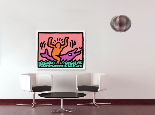 Quadro Pop Art dipinto a mano di Keith Haring.