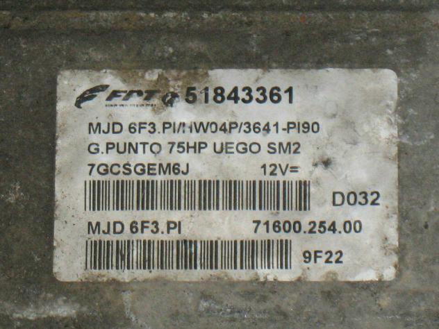 51843361 ECU FIAT GRANDE PUNTO 1.3 75HP 51843361 MJD 6F3.PI HW04P - Foto 2