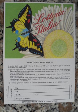 CARTOLINA DEL 1988 LOTTERIA NAZIONALE ITALIA -