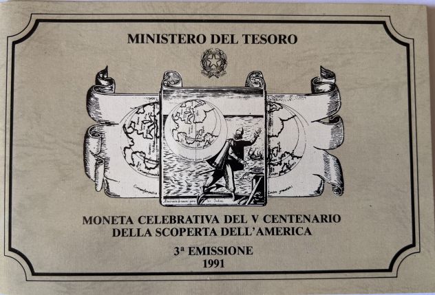 1991 Italy 500 lire " V Centenario Scoperta dell' America " 3° EMISSIONE - Foto 4