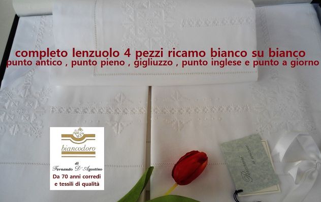 lenzuola ricamate a mano cm. 270 x 300 complete di sotto . - Foto 4