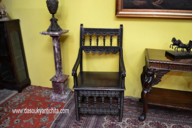 Coppia di poltrone stile Rinascimentale primi del XX secolo - Foto 5