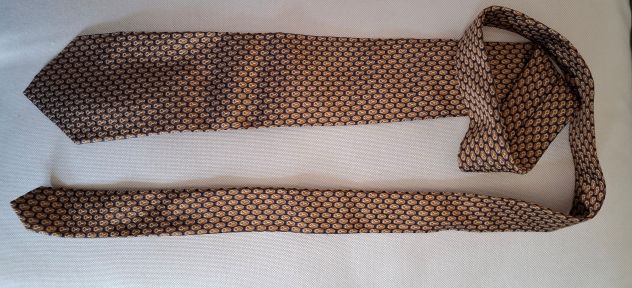 Gucci cravatta oro e blu con disegni in seta cruda