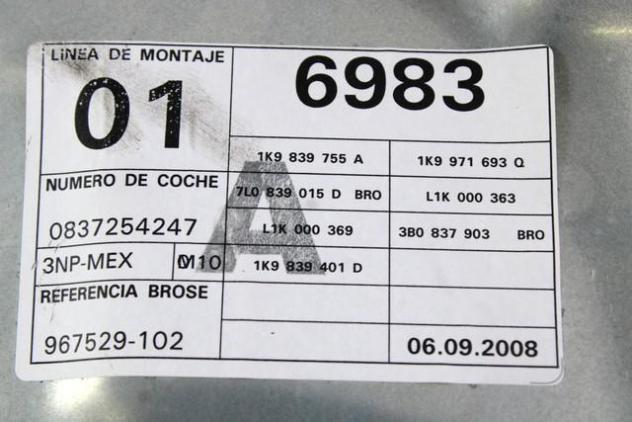 1K9839461A MOTORINO MECCANISMO ALZA-VETRO ALZA-CRISTALLO PORTA POSTERIORE SINISTRA VOLKSWAGEN GOLF 5 SW 1.9 D 77KW 5M 5P (2009) RICAMBIO USATO 1K09597 - Foto 3