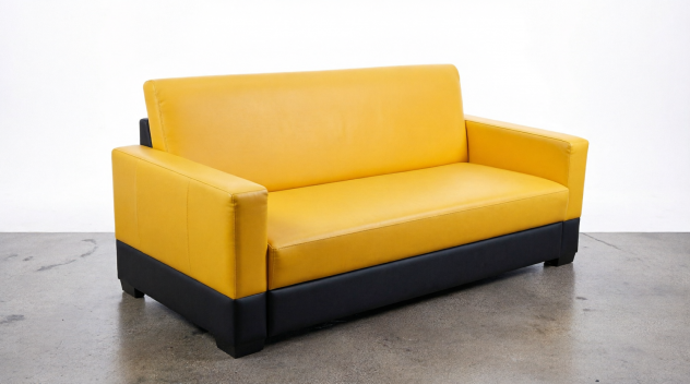 Divano moderno 2/3 posti in ecopelle giallo e nero – Come nuovo