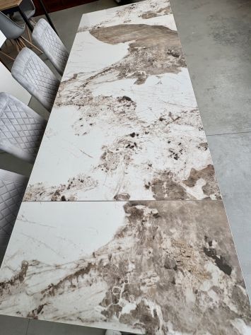 NUOVO TAVOLO 160x90 ALL. 240x90 PIANO VETRO CERAMICA GAMBE FERRO BIANCO - Foto 4